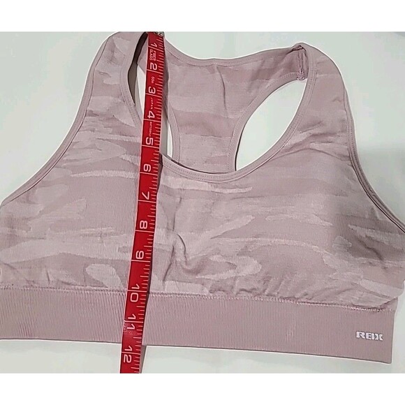 Lot 2 Reebok Strappy Mesh Stretch Sports Bras Teal Gray & Pink Mauve Camo Size L - Picture 5 of 10